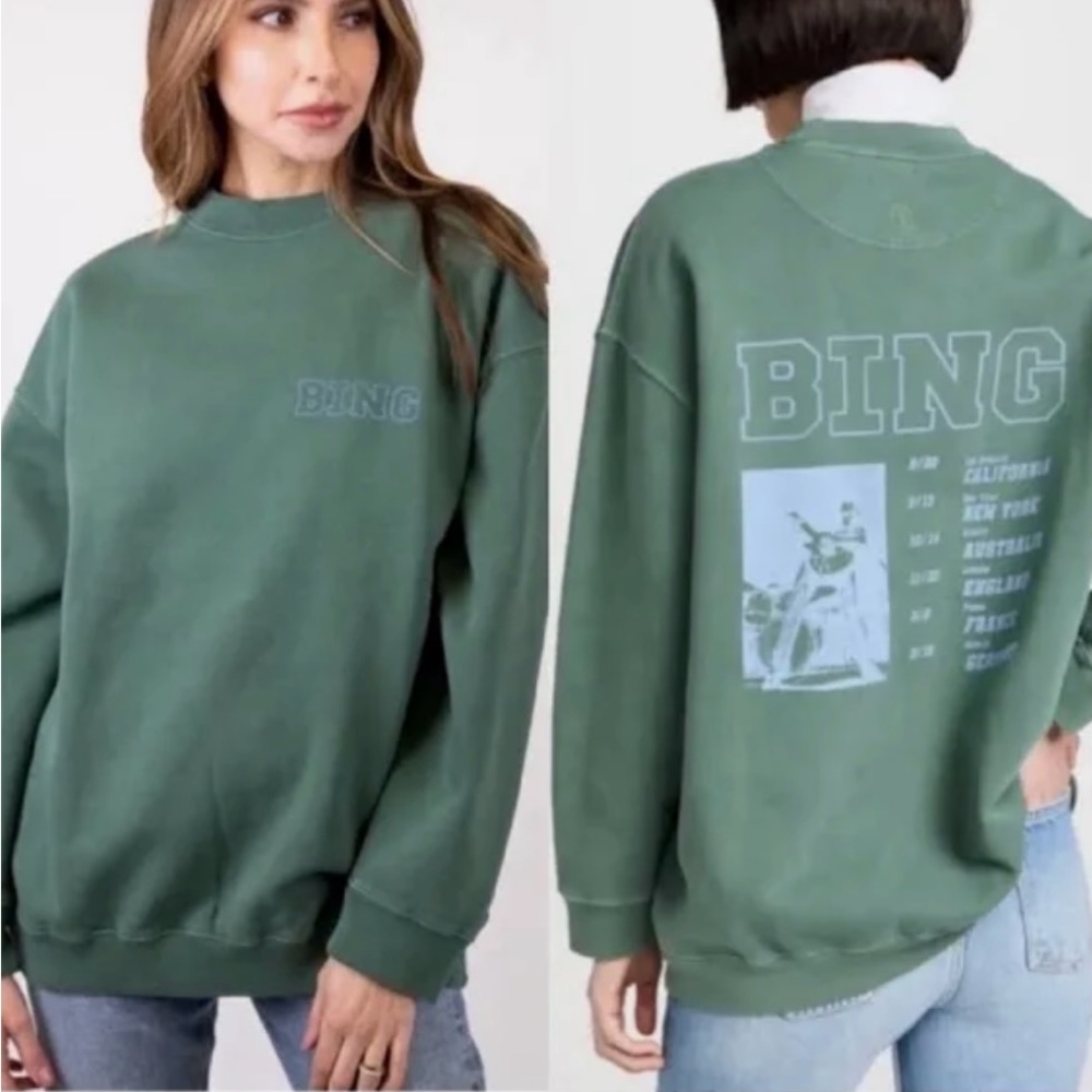 Anine Bing Green Oversized Sweatshirt with Long Sleeves